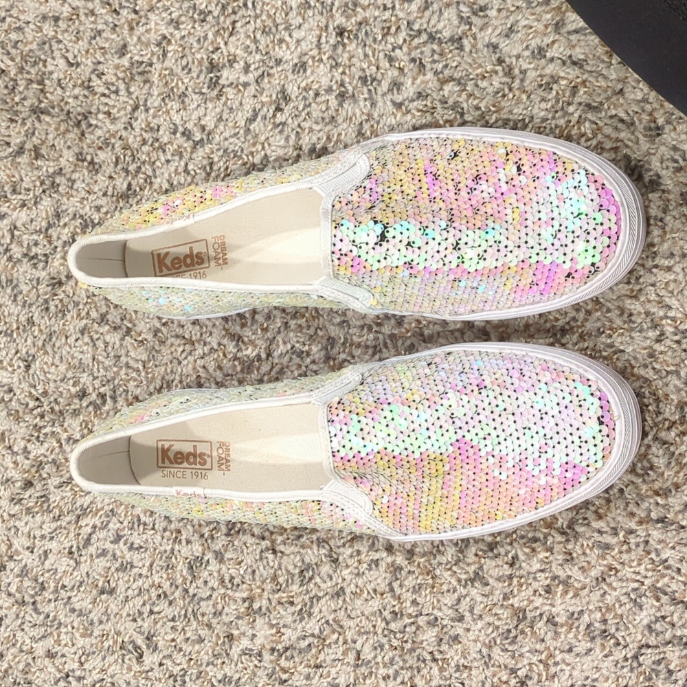 Keds Double Decker Glitter Celebrations Slip On Womens 10 Sequin Pump